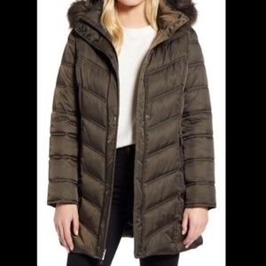 Kenneth Cole Women S Down Puffer Coat Dark Olive Green Hooded
